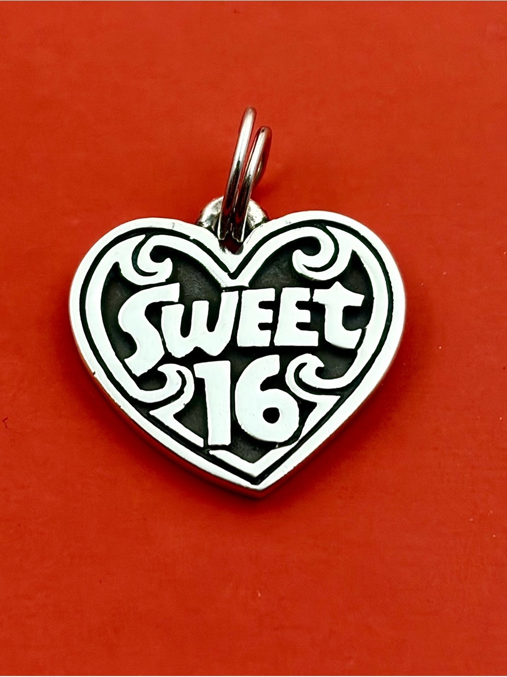 James Avery Silver Heart 'Sweet 16' Charm on Red